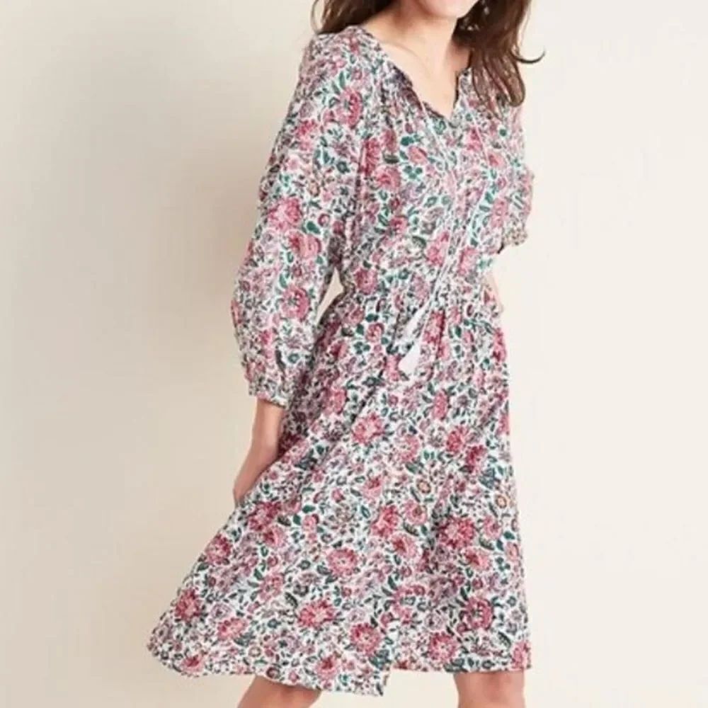 Old Navy Midi Floral V Neck Waist-Defined Dress in Size Medium